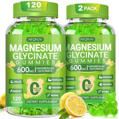 AEQNJV Magnesium Glycinate Gummies lemon bottle shows sugar-free support for restful nights