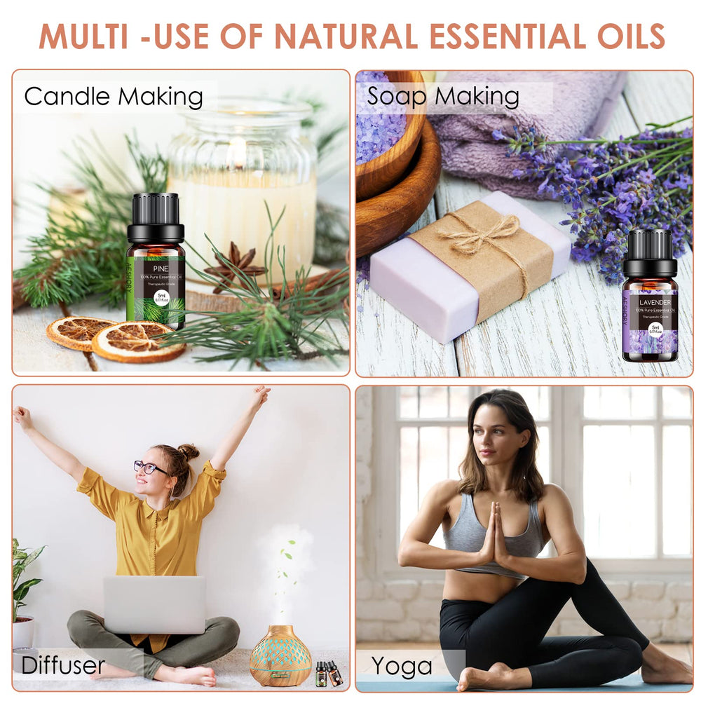 Aeshory Diffuser scene showcasing essential oils in use and aroma variety.