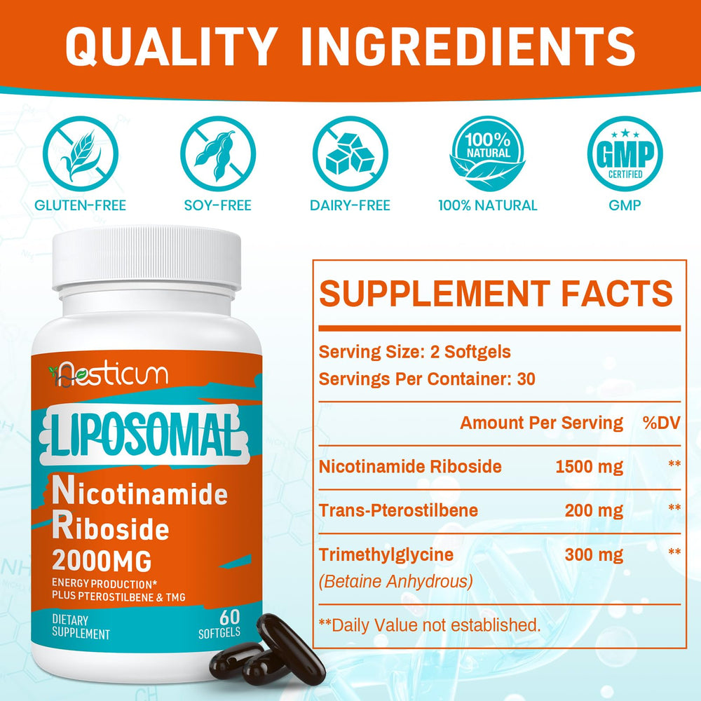 Aesticum Nicotinamide Riboside packaging highlights high-dose liposomal formula.