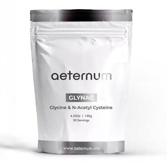 Aeternum GlyNAC powder tub front shows premium purity and branding