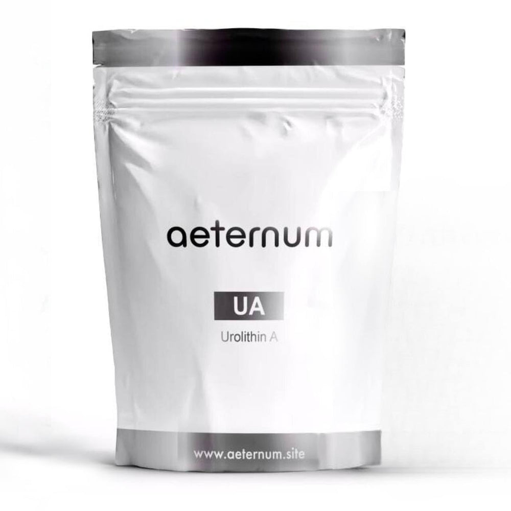 Aeternum UA Urolithin A powder in a 100g jar for clean daily use.