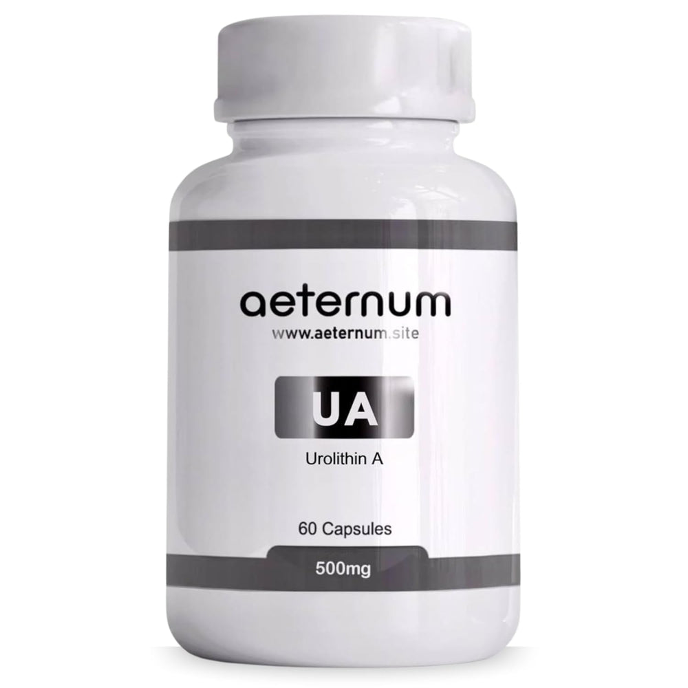 Aeternum Urolithin A bottle pour promotes easy daily capsule intake.