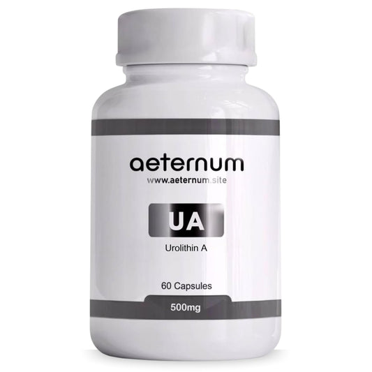 Aeternum Urolithin A bottle pour promotes easy daily capsule intake.