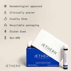 AETHERN bottle being poured demonstrates a convenient daily skincare ritual