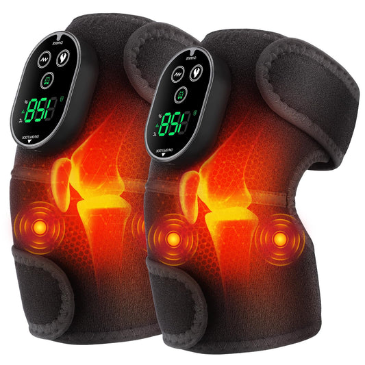 AFDEAL cordless knee heating pad showing battery life for portable warmth on the go.