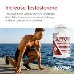 Affirm Support Testosterone bottle on kitchen counter signals daily routine.