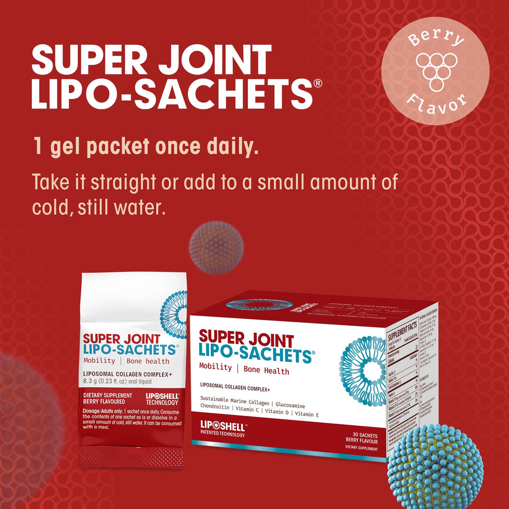 AFT Pharmaceuticals Super Joint sachets label highlights collagen and antioxidant support