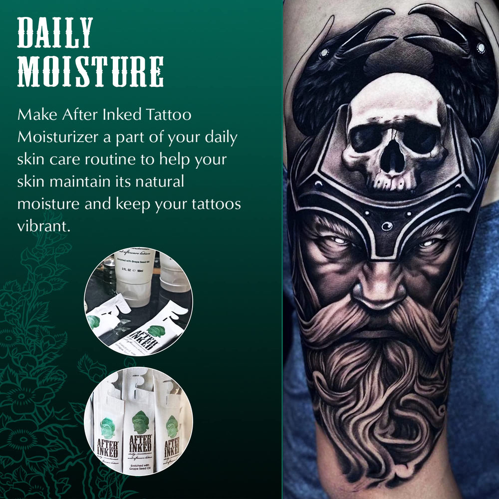 After Inked Lotion texture on skin demonstrates rich hydration for tattooed areas