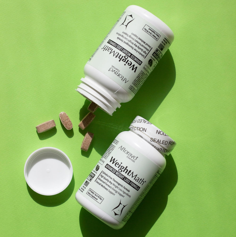 Afterave Essentials WeightMath packaging and label for GMP-certified quality assurance.