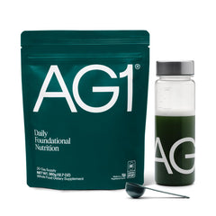 AG1 daily scoop multivitamin bottle reveals a nutritious blend for everyday wellness.