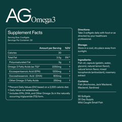 Closeup of AG1 Omega-3 capsules emphasizing EPA and DHA content.