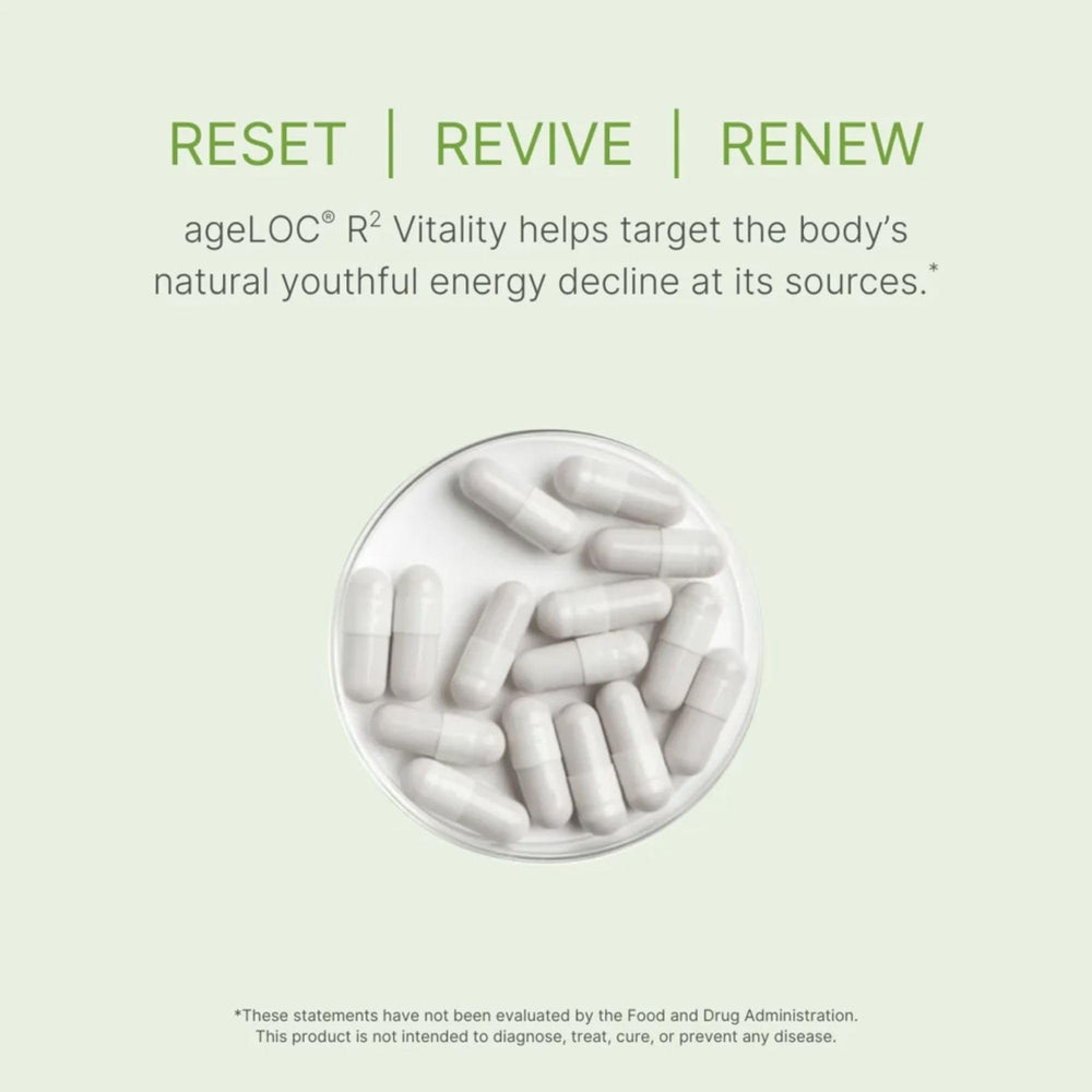 ageLOC Nu Skin R² Day dosage container shown with morning light and energy potential.