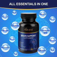 Ageless Brain capsules close-up for memory support and brain health.