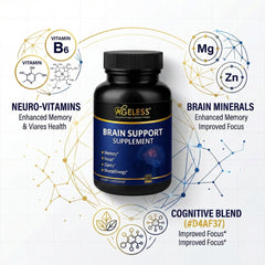 Ageless Brain on a desk scene suggesting sustained mental clarity during work.