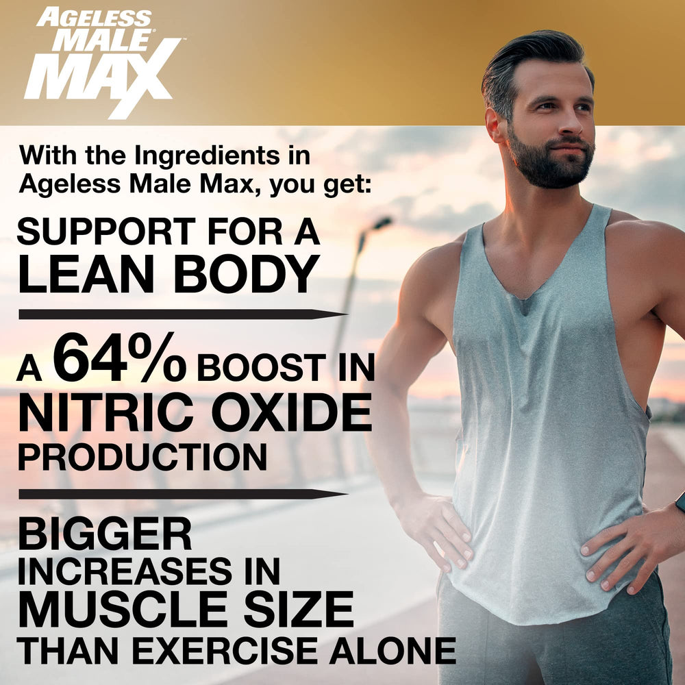 Close-up of Ageless Male Max chewables, convenient for on-the-go workouts.