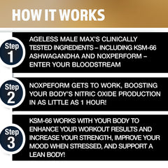 A handful of Ageless Male Max tablets for easy daily use and energy support.