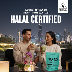 Agoge matcha-flavored smoothie in glass showcases vibrant, on-the-go nutrition.