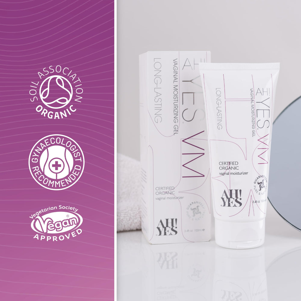 AH! YES VM packaging emphasizes organic certification and clean formulation.