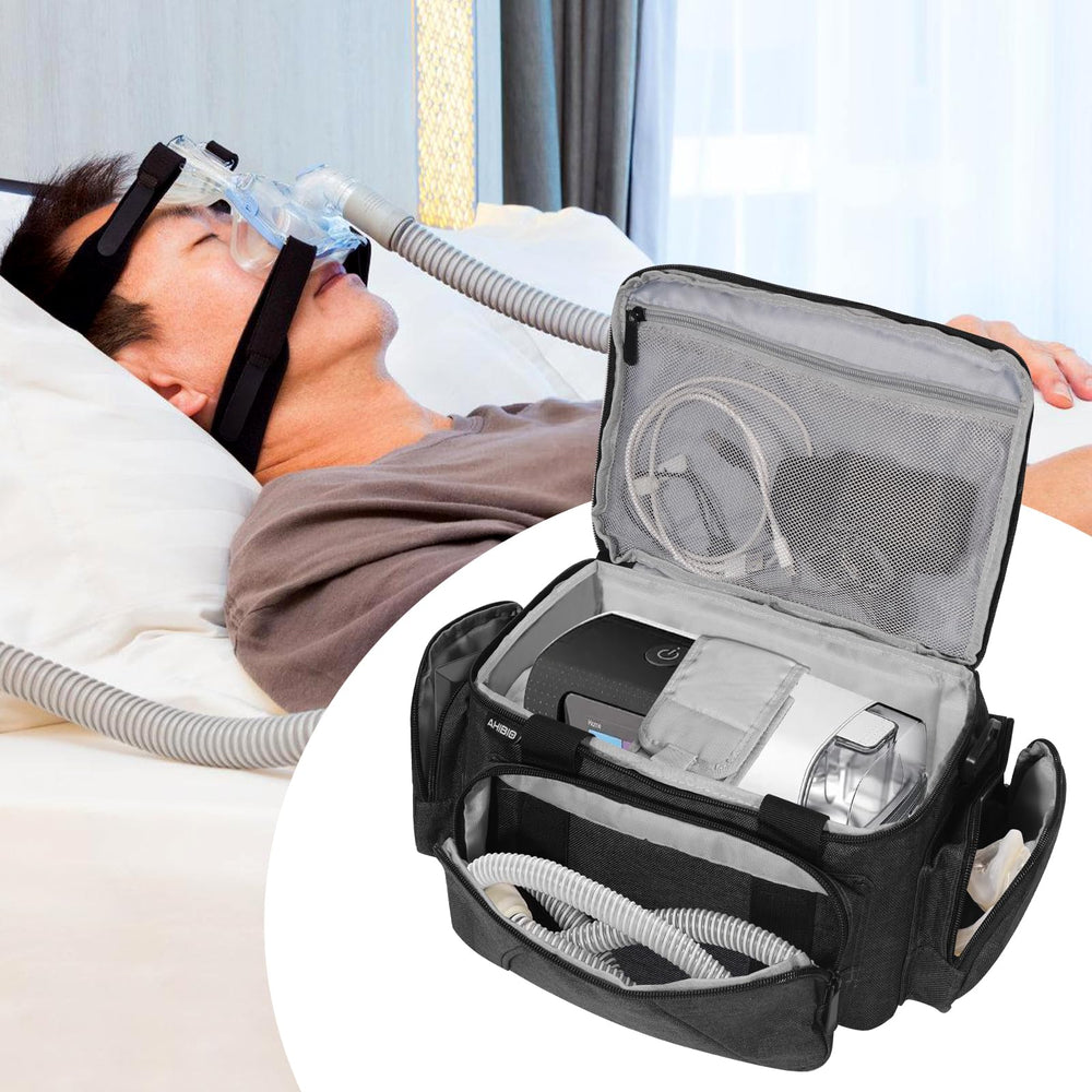 AHIBIO CPAP bag shoulder-strap and luggage-sleeve provide flexible travel options
