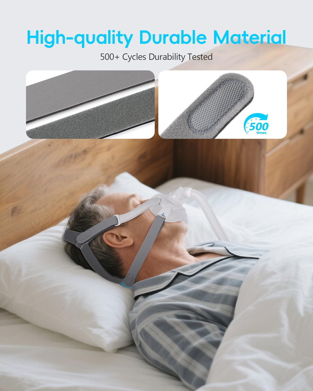 AHIYIYI headgear with Velcro strap secures fit throughout the night