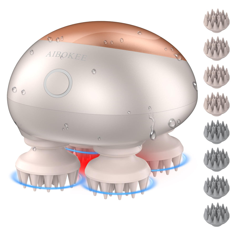 AIBOKEE Electric Scalp Massager gold front view highlighting sleek design and calming feel