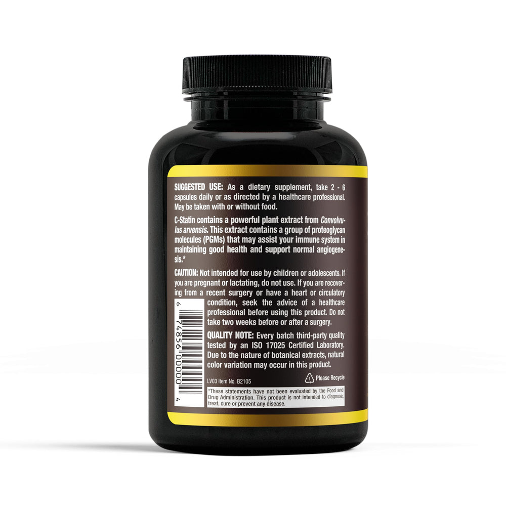 Close-up of Aidan C-Statin capsules highlighting natural plant ingredients