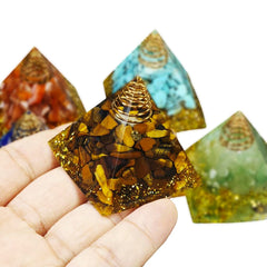 AierCrystal seven pyramids on display for shelving decor.