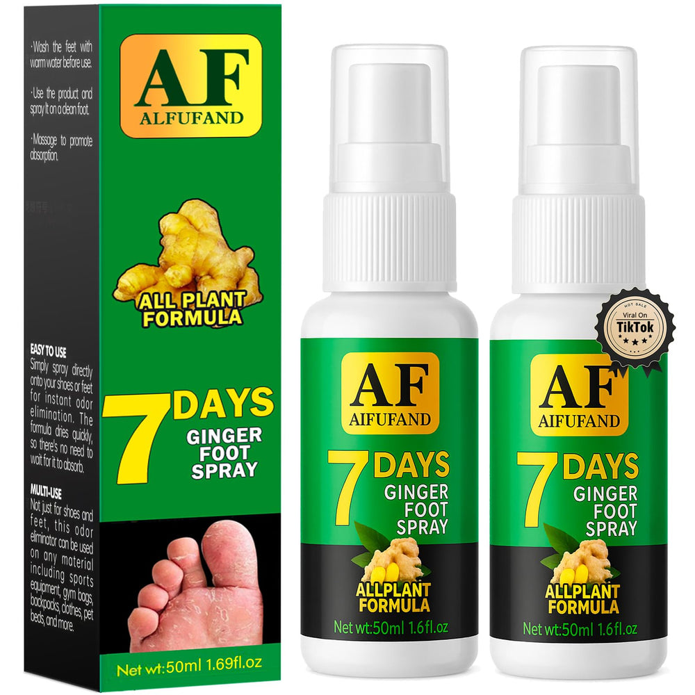 AIFUFAND 7 Days Ginger Foot Spray bottle delivering a refreshing mist for daily foot care.