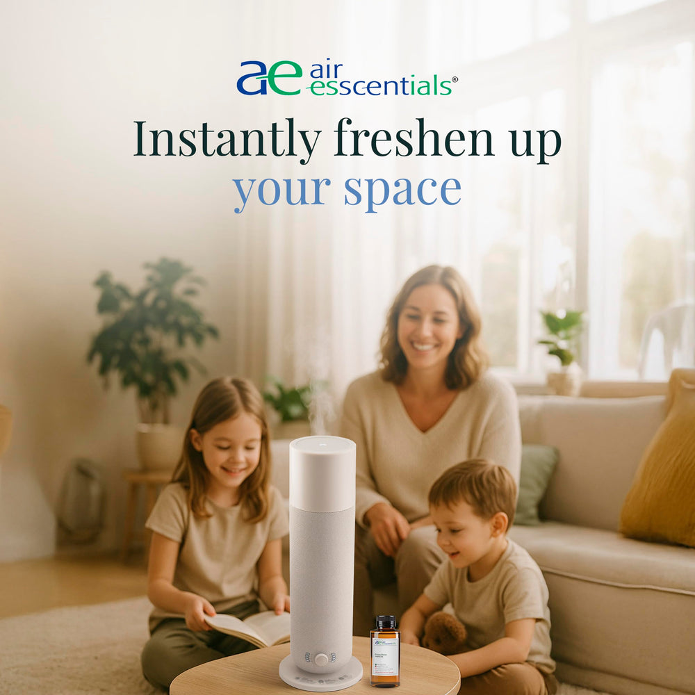 Air Esscentials Puppy Petals room-setting image suggests calming, airy atmosphere for pets and people.