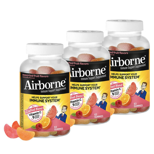 Airborne Vitamin C Gummies bottle with assorted fruit flavor for daily wellness.