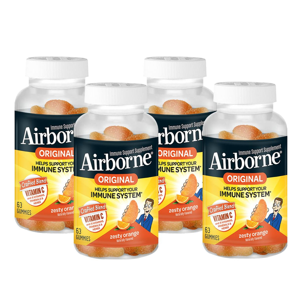 Airborne 750mg Vitamin C gummies bottle emphasizes immune support benefits.