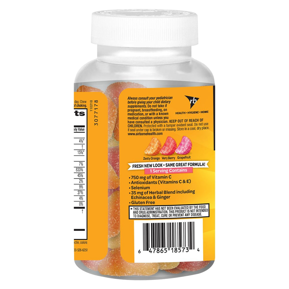 Airborne gummy texture close-up highlighting chewy fruit-flavored vitamins.