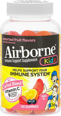 Airborne kids immune gummies bottle shows fruity flavor and daily immune support.