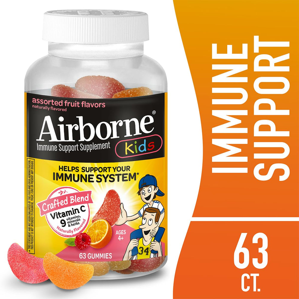 Airborne Kids immune support zinc gummies bottle front highlighting essential minerals.