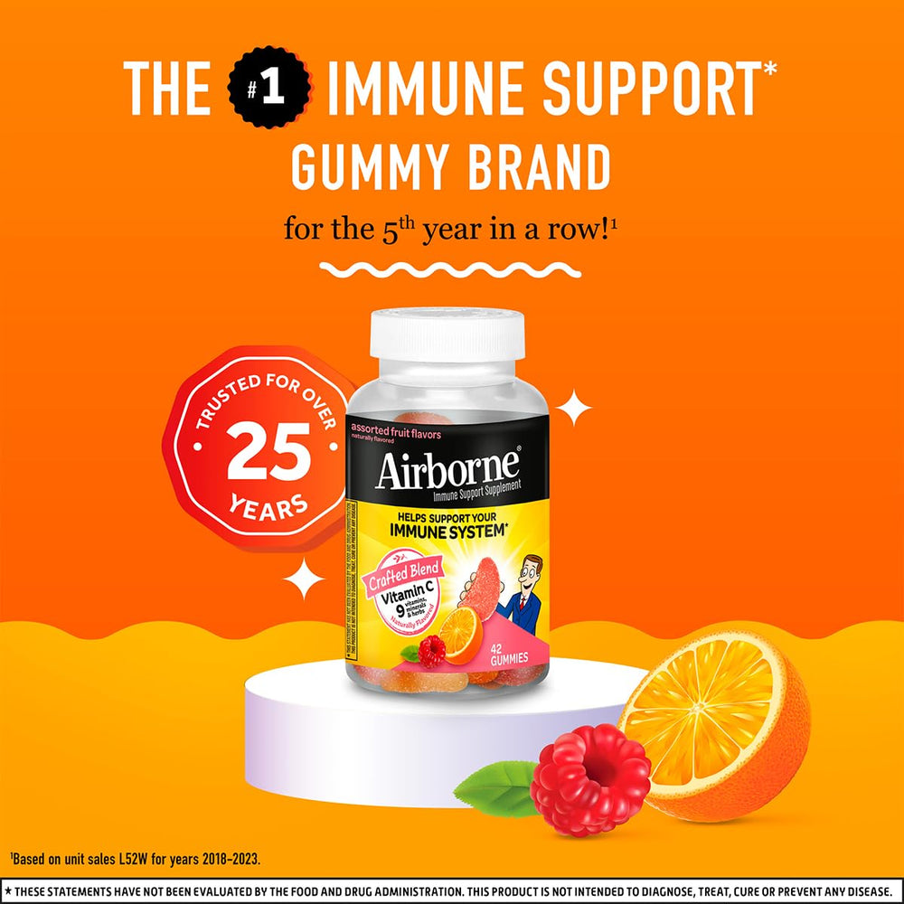 Airborne on-the-go display suggests easy daily immunity support.