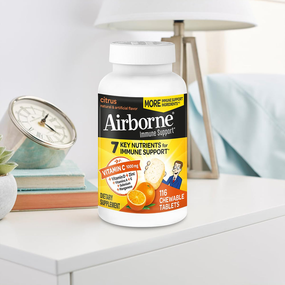 Airborne travel friendly bottle of immunity chewables for trips