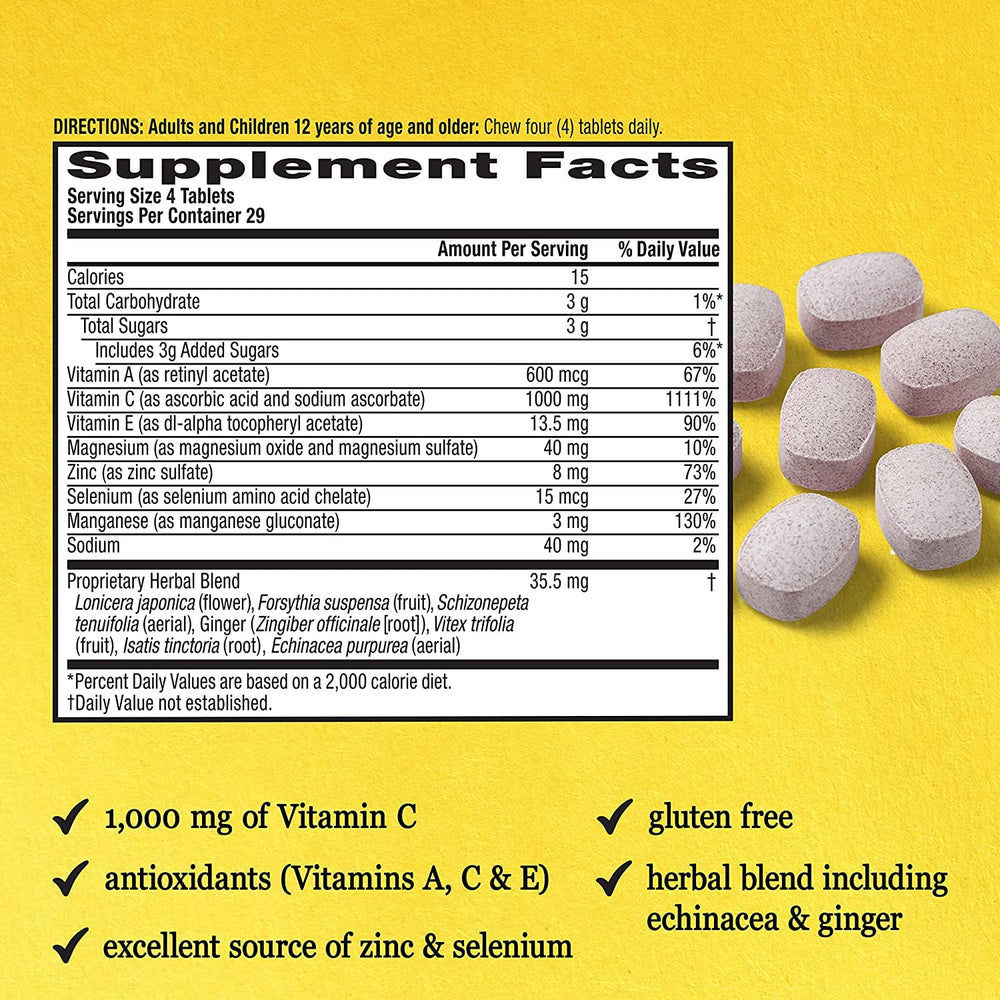 Airborne zinc vitamin C antioxidants packaging emphasizing essential nutrients