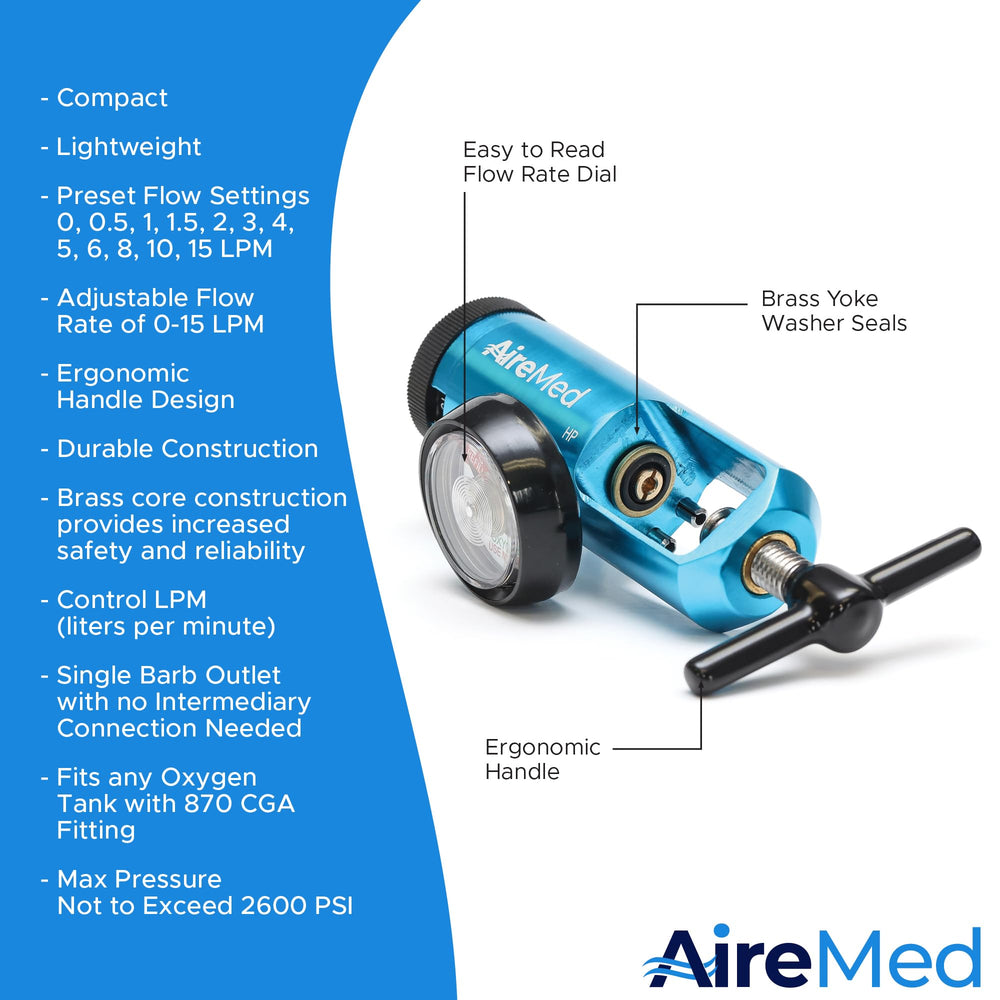 AireMed regulator aluminum body appears lightweight yet durable for home use