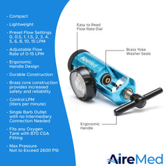AireMed regulator aluminum body appears lightweight yet durable for home use