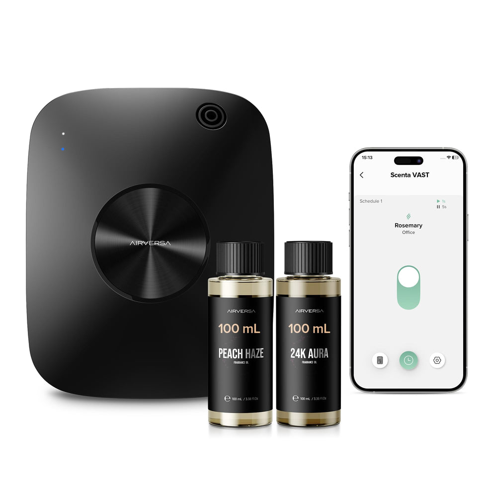Airversa diffuser front view in ANA Black kit for large-space scent.