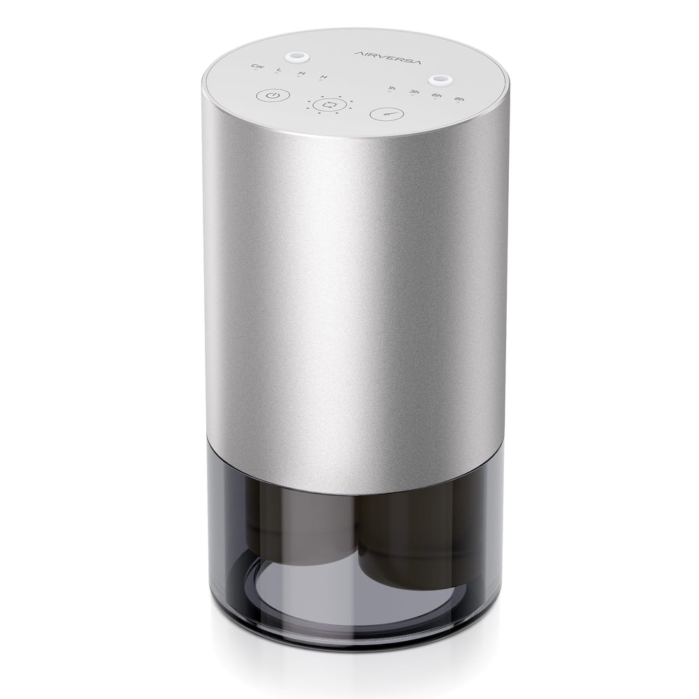 Airversa dual-nozzle diffuser in silver front view adds modern elegance to spaces.