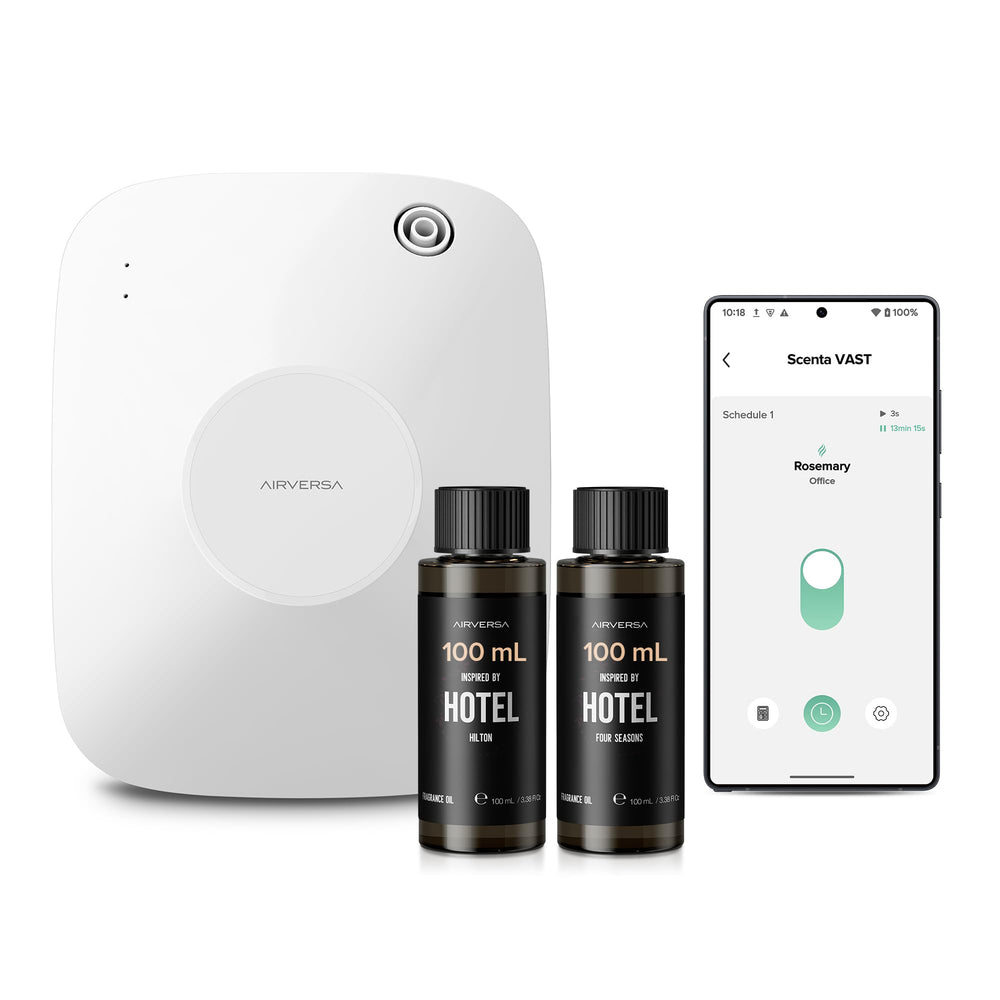Airversa smart waterless diffuser unit for hotel scent starter kit delivering immersive ambiance.