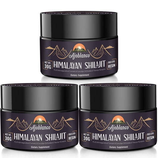 Ajoblanco Himalayan Shilajit Resin bottle ready for daily energy support.