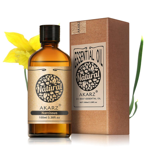AKARZ Narcissus essential oil in amber bottle for spa-grade aromatherapy