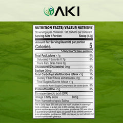 AKI Organic Marine Phytoplankton Powder scoop illustrating quick serving for smoothies
