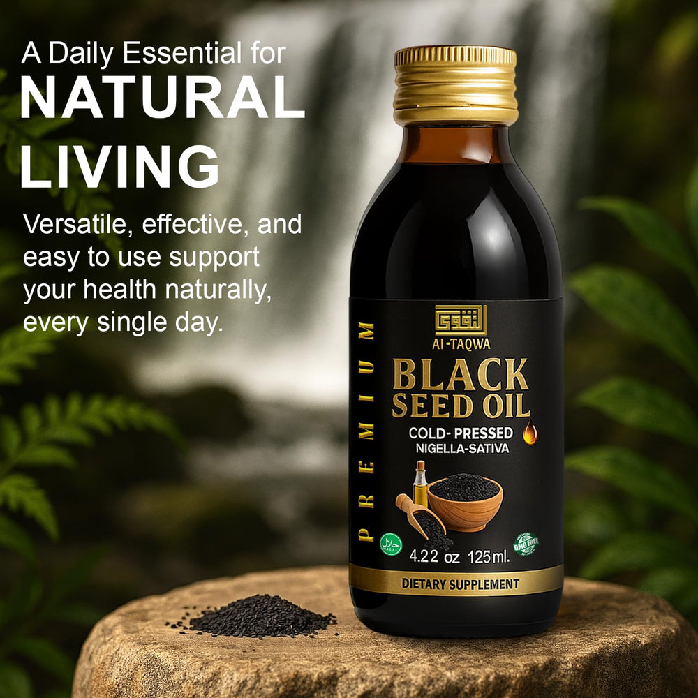 AL-TAQWA black seed oil drops bottle with dropper suggesting easy daily use