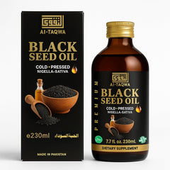 AL-TAQWA Black Seed Oil in amber bottle preserves potency for daily skincare.