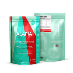 Alafia Naturals clear vegan protein strawberry jar for refreshing post workout fuel