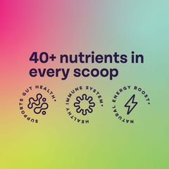 Alani Nu Super Greens Wild Berry label closeup highlighting natural ingredients.