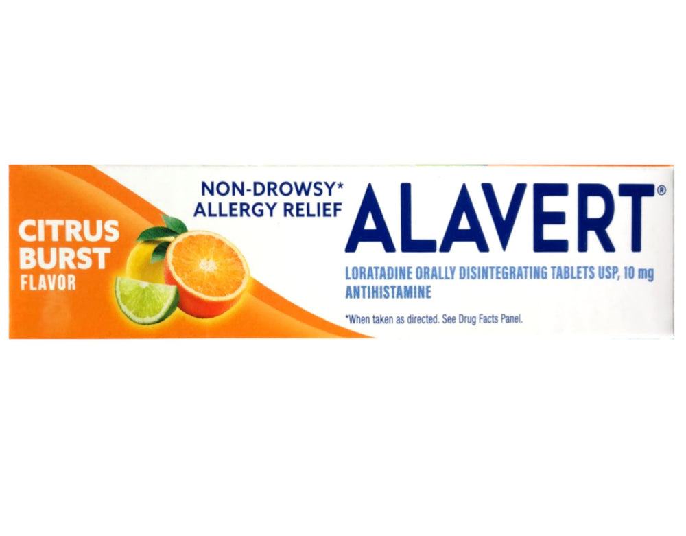 Alavert Citrus Burst label highlighting non-drowsy formula.